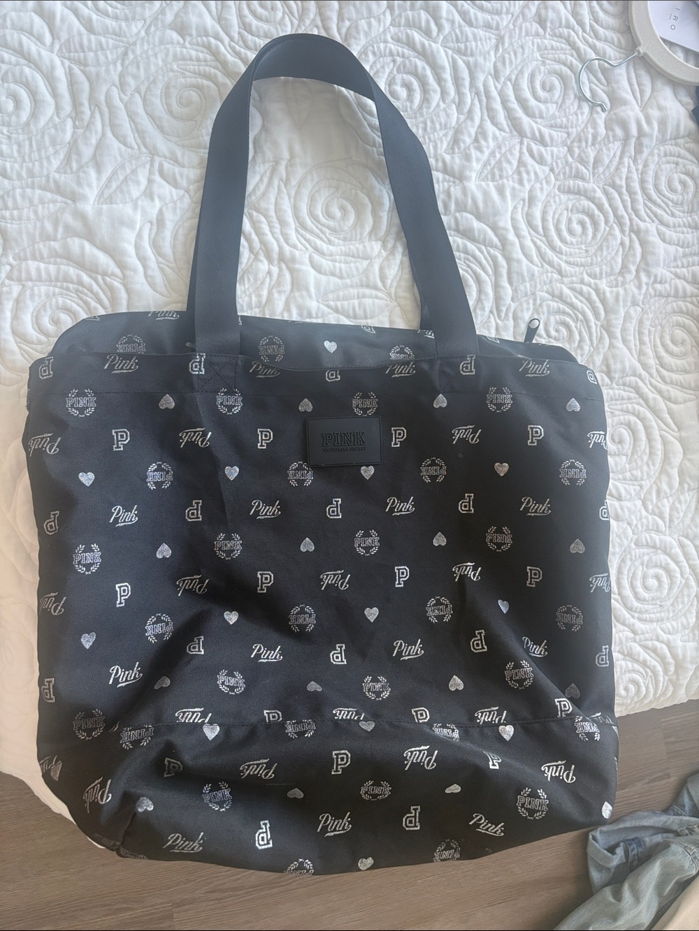 PINK by Victoria's Secret Black Logo Heart Print Tote